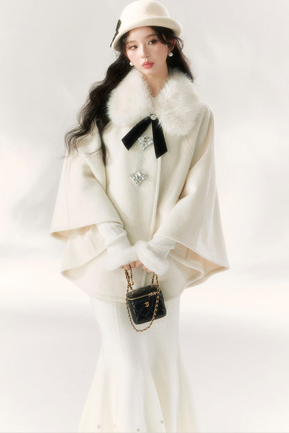 Luxurious Fur Collar Cape