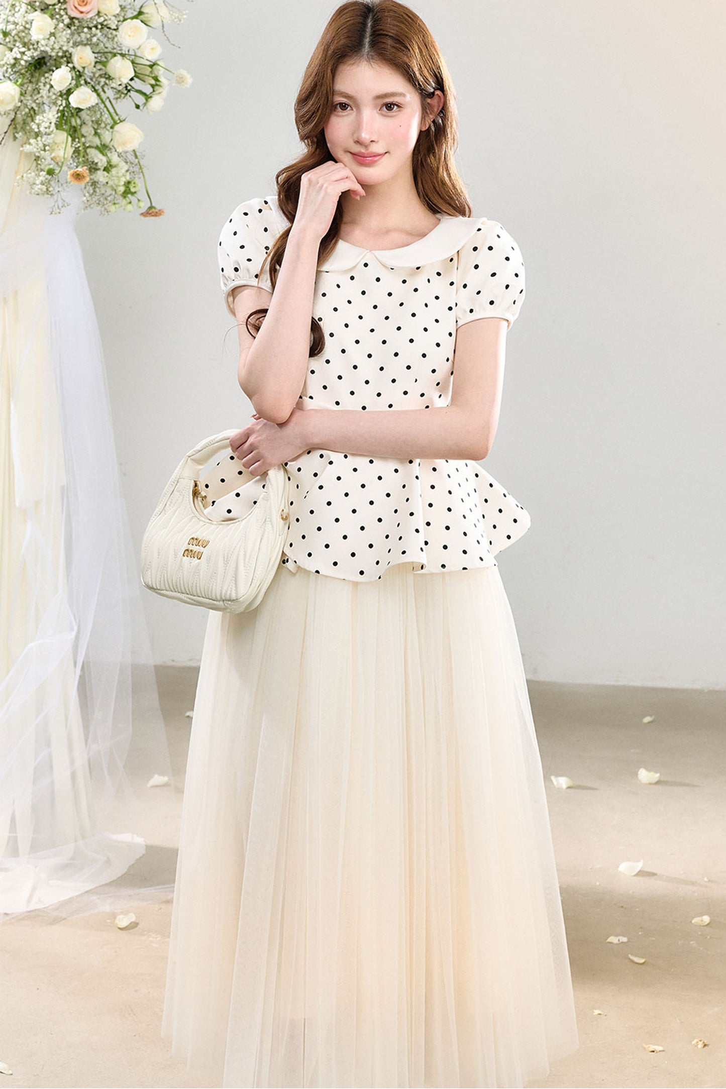 Polka Dot Doll Collar Bow Tulle Dress