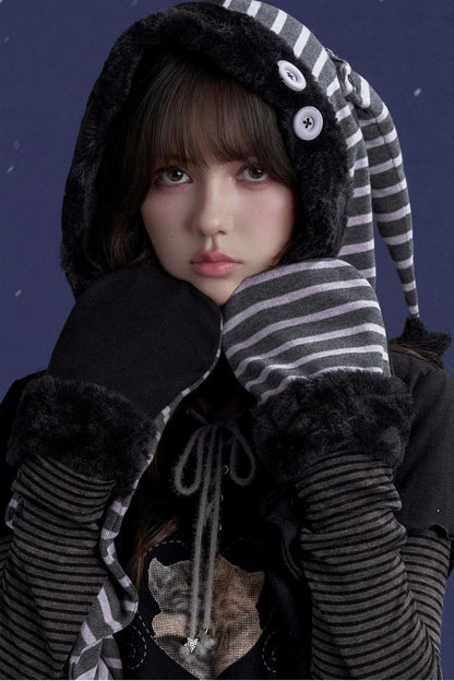 Detachable Horns Clown Scarf Hat And Gloves