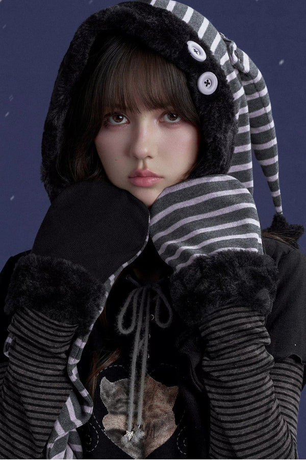 Detachable Horns Clown Scarf Hat And Gloves