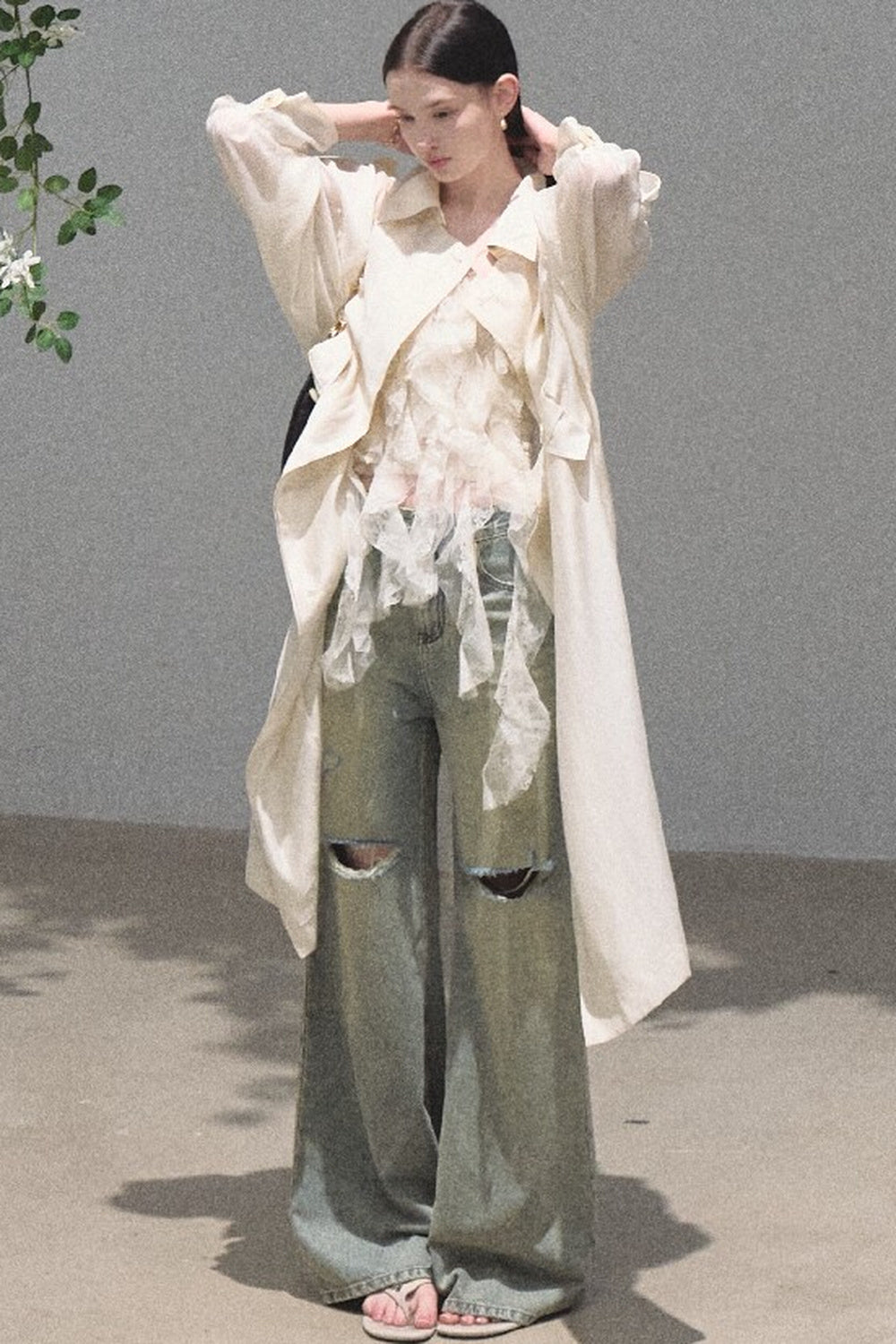 Vintage Distressed Ripped Denim Long Pants