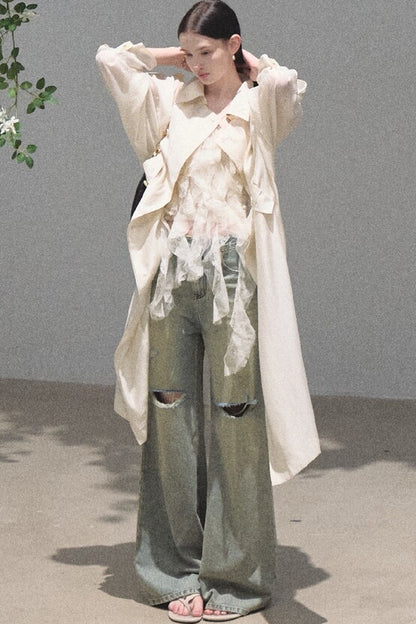 Vintage Distressed Ripped Denim Long Pants