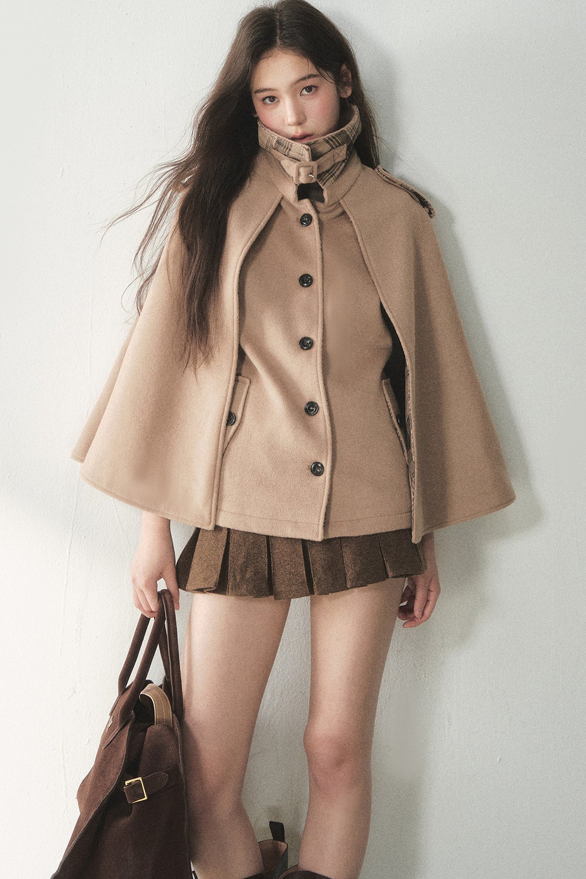 Retro Plaid Woolen Cape