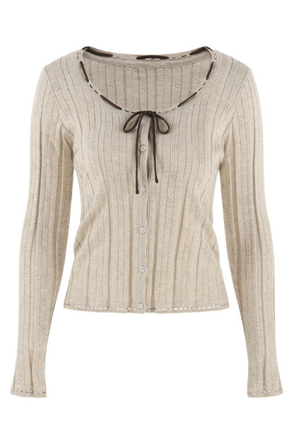 Hollow-Out Knit Cardigan and Skirt Set-Up