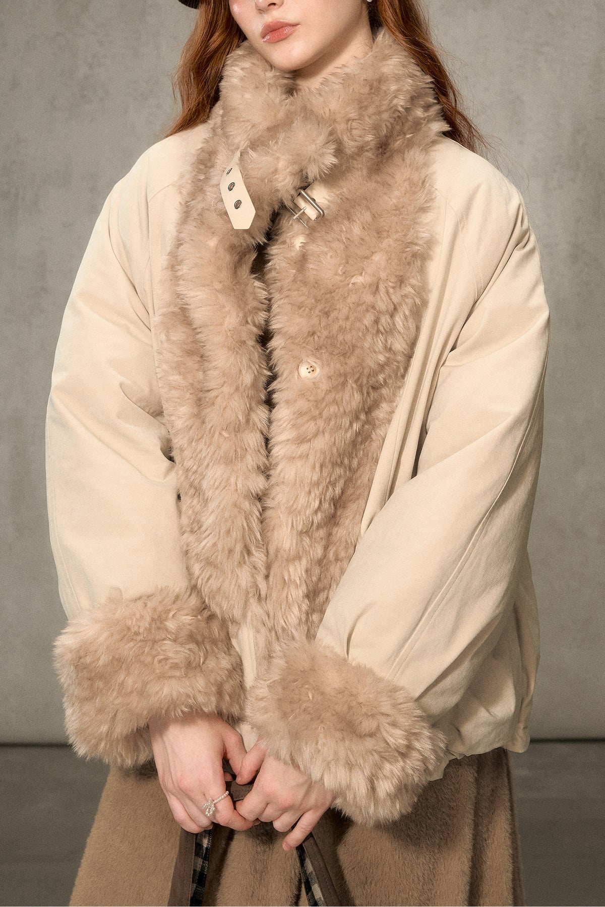 Wheat Spike Floral Plush Stand Collar Jacket