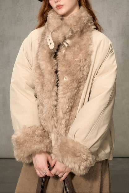 Wheat Spike Floral Plush Stand Collar Jacket