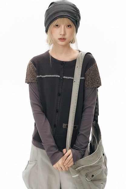 Hollow-out Short Sleeve Knit Cardigan