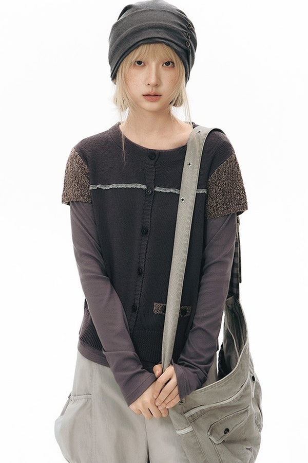 Hollow-out Short Sleeve Knit Cardigan