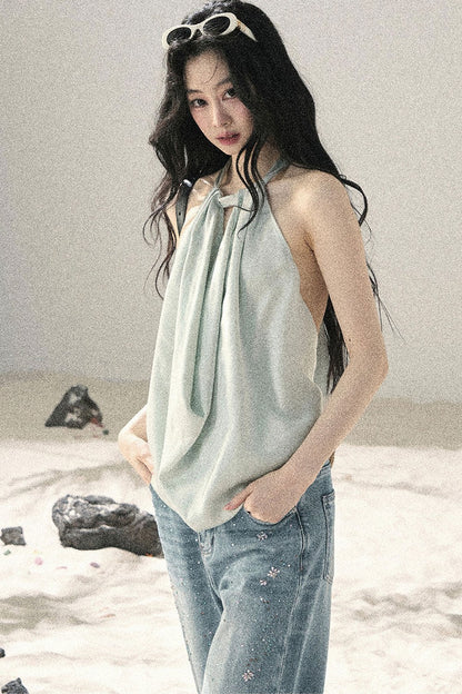 French Silk Backless Halter Top