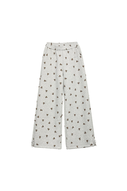 Elastic Waist Bear Print Wide-Leg Pants