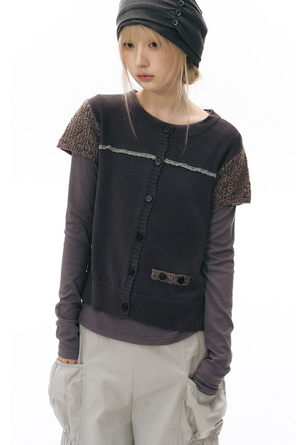 Hollow-out Short Sleeve Knit Cardigan