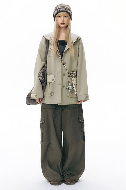 Workwear-Jacke mit Kapuze und Patchwork