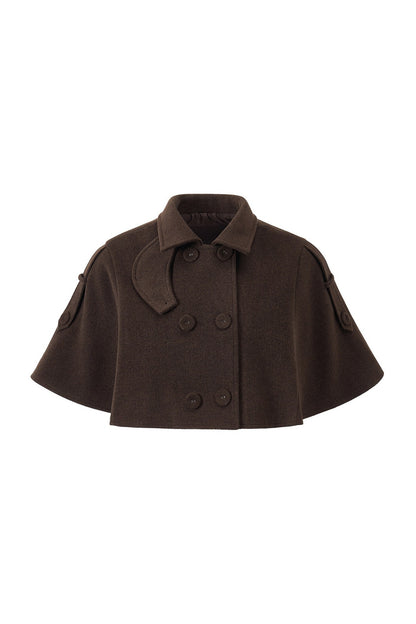 Double-Breasted Wool Blend Cape