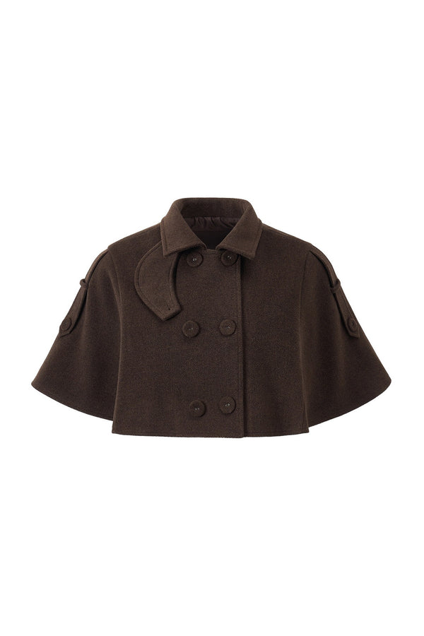 Double-Breasted Wool Blend Cape