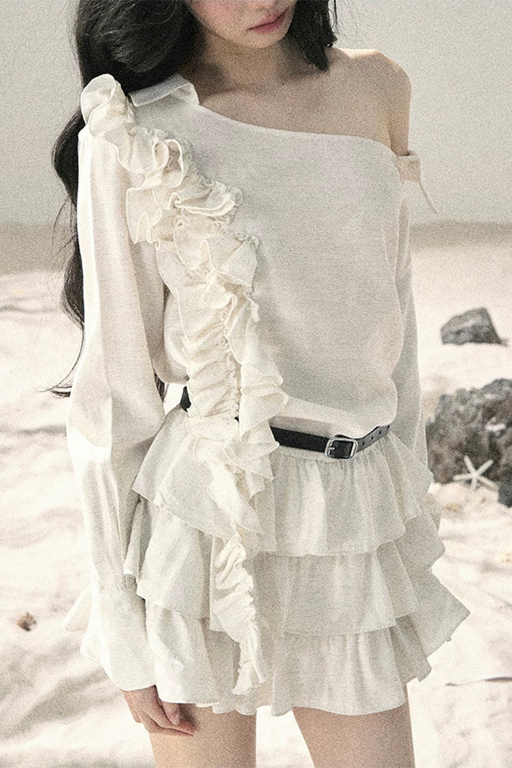 French Ruffled Off-Shoulder Dress