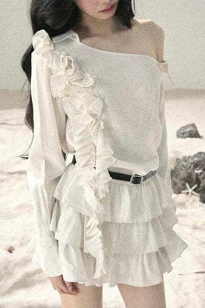 French Ruffled Off-Shoulder Dress