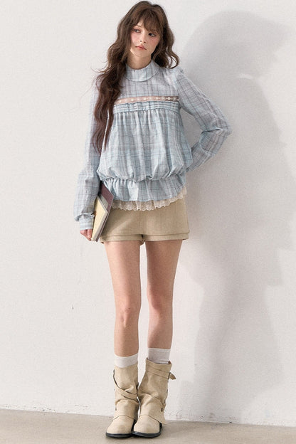 Mint Plaid Lace Blouse
