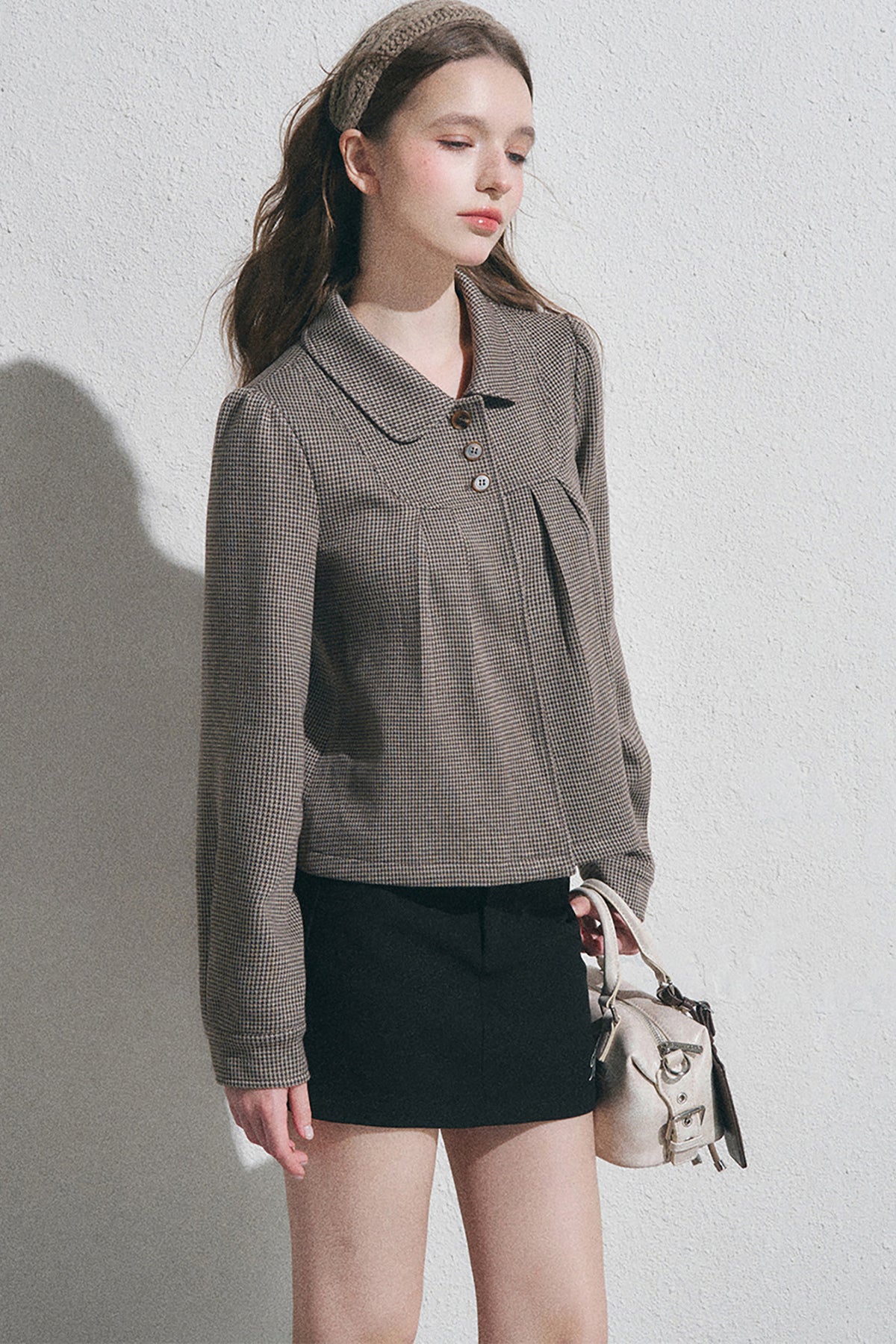Houndstooth Doll Collar Polo Cardigan