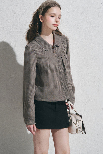 Houndstooth Doll Collar Polo Cardigan