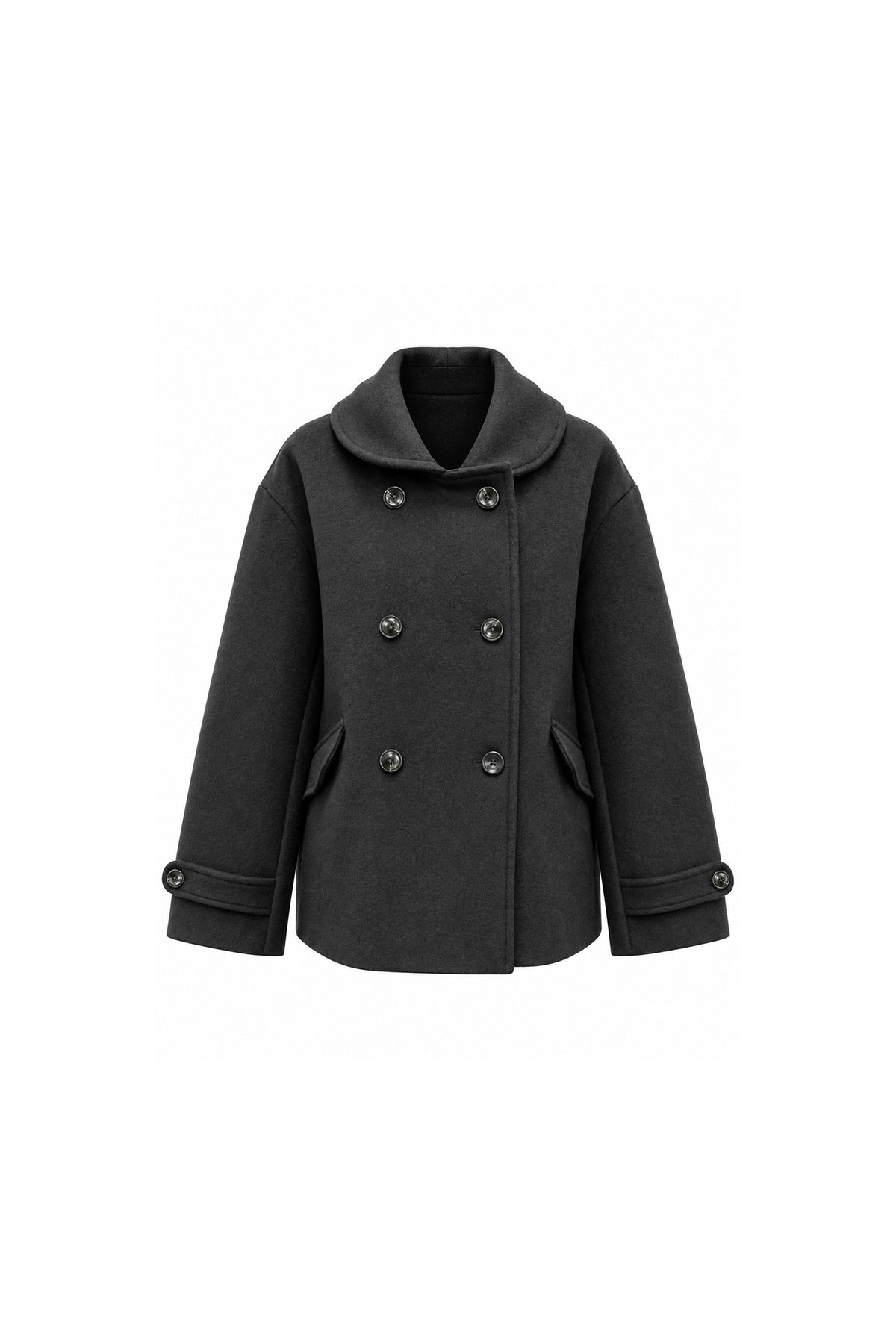 Black Wool Doll Collar Coat Set-Up
