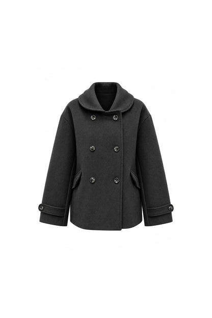 Black Wool Doll Collar Coat Set-Up