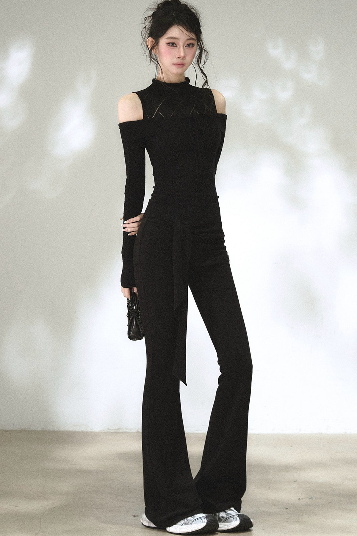 Hollow-Out Off-Shoulder Diamond Knit Top