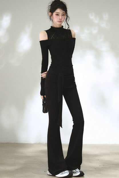 Hollow-Out Off-Shoulder Diamond Knit Top