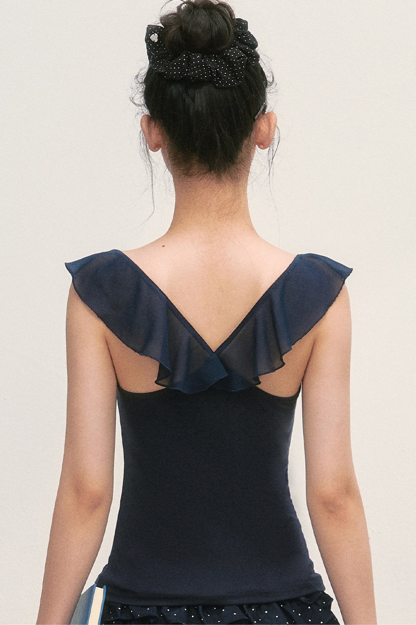 Navy Blue Flutter-Sleeve Chiffon Camisole