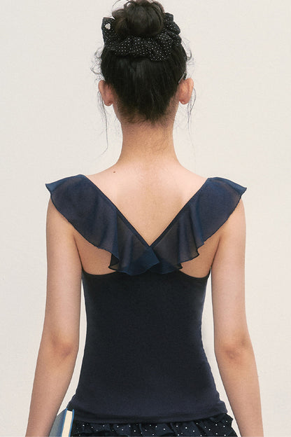 Navy Blue Flutter-Sleeve Chiffon Camisole