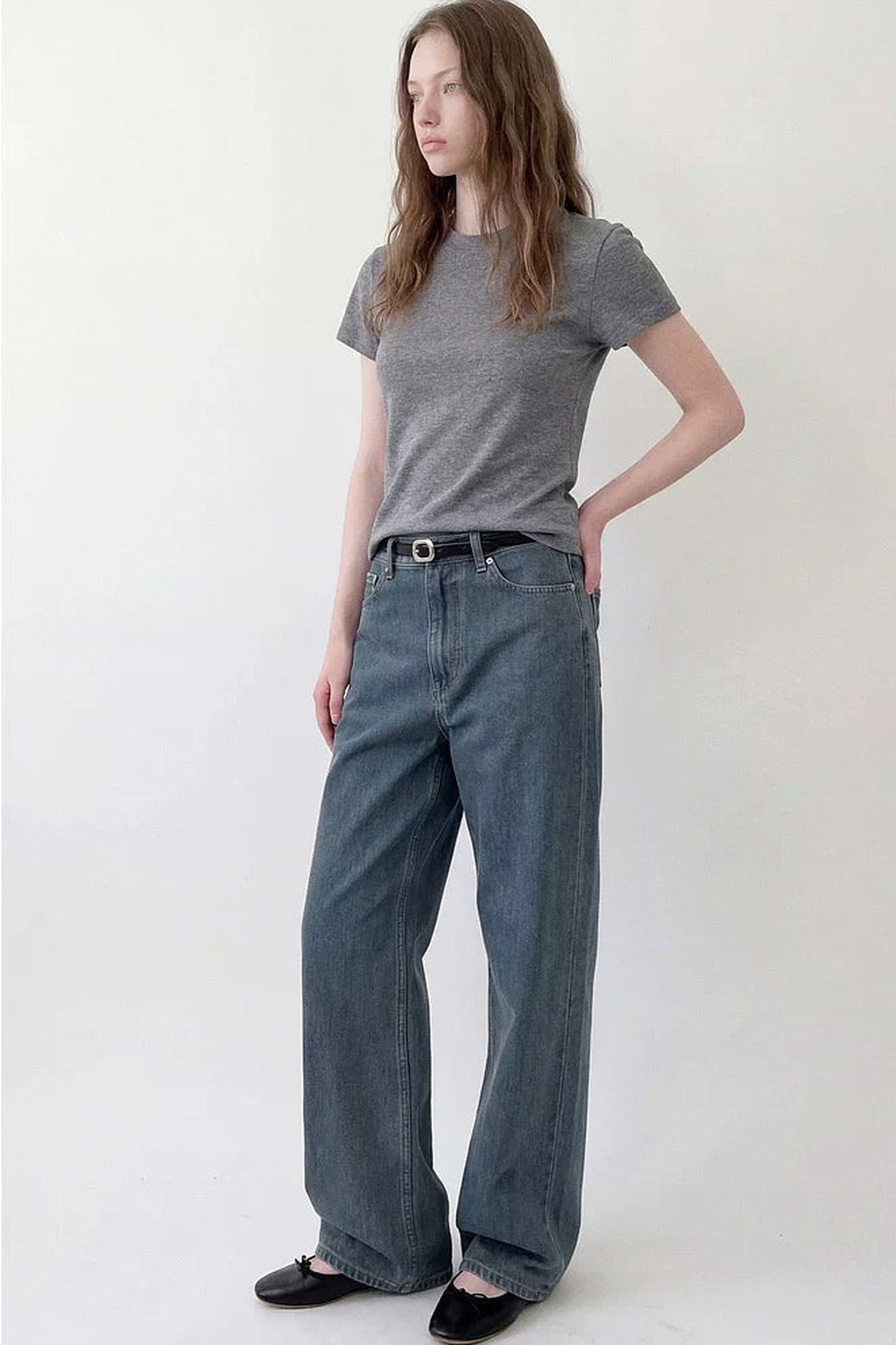 Pantaloni in denim vintage a vita alta