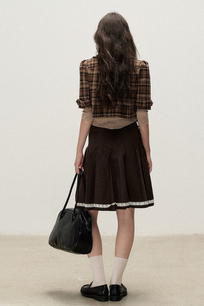 Vintage Woolen Pleated Mid-Sleeve Top