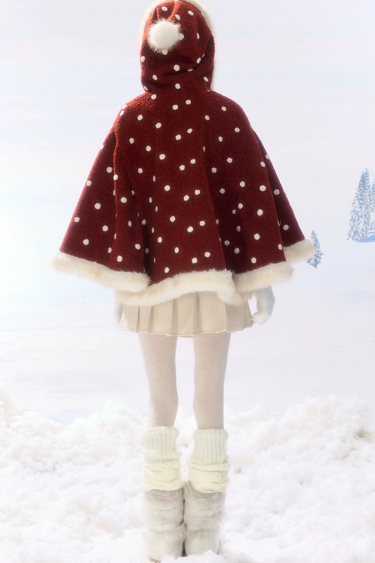 High-Waisted Apricot Pleated Woolen Skirt