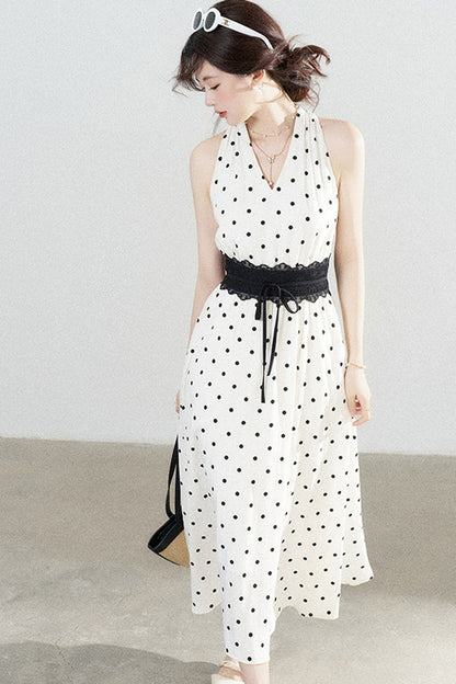 White Polka Dot Halter Dress