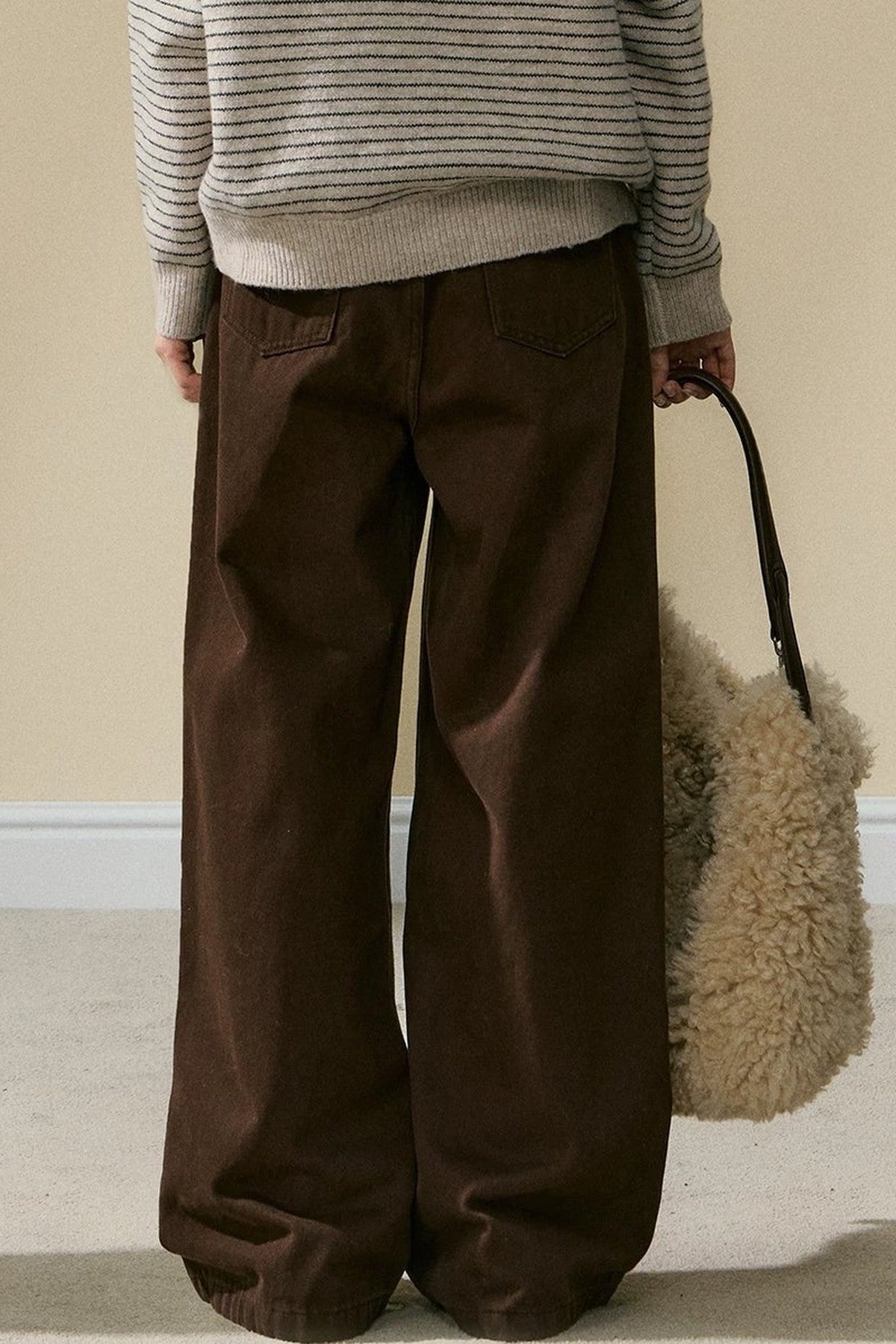 Striped Wool Knit Cardigan and Pants Set-Up
