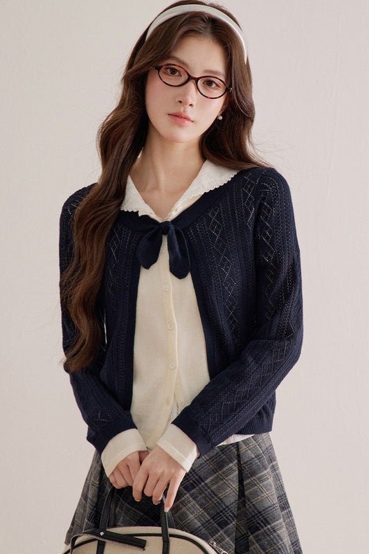 Diamond Lattice Layered-Look Knit Top