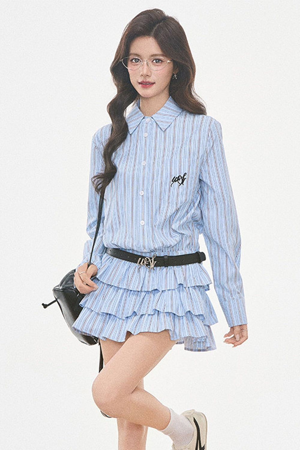 Woolen Baseball Jacket with Tiered Shirt Dress Set-Up