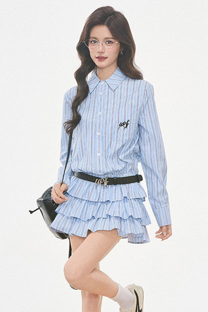 Woolen Baseball Jacket with Tiered Shirt Dress Set-Up