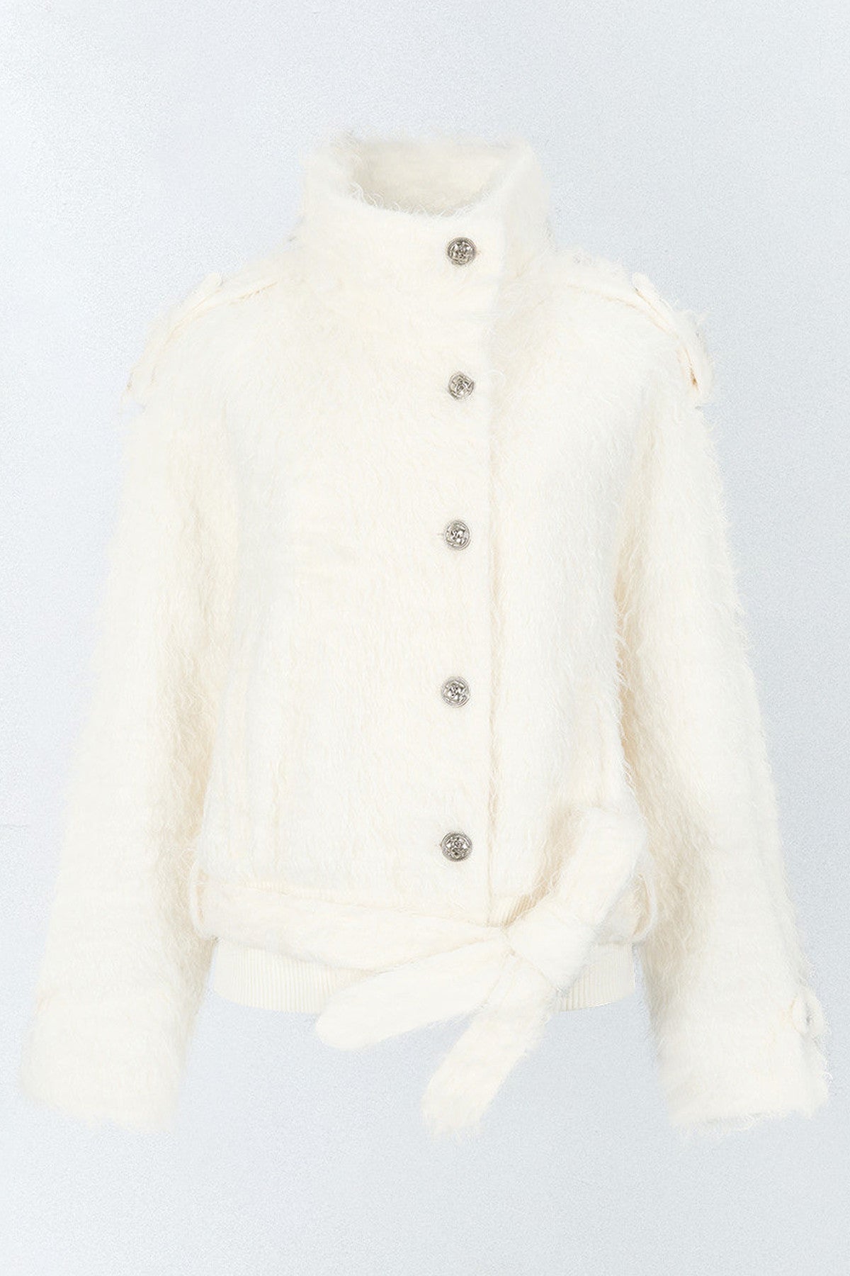 Faux Fur Diagonal Placket Tie Waist Jacket