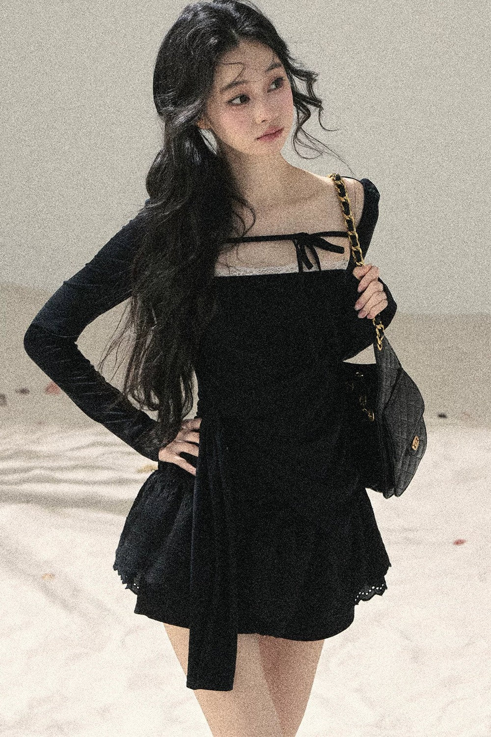Long Sleeve Square Neck Lace Top