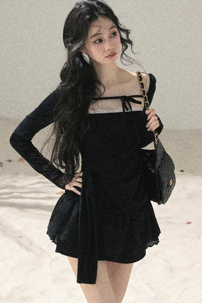 Long Sleeve Square Neck Lace Top
