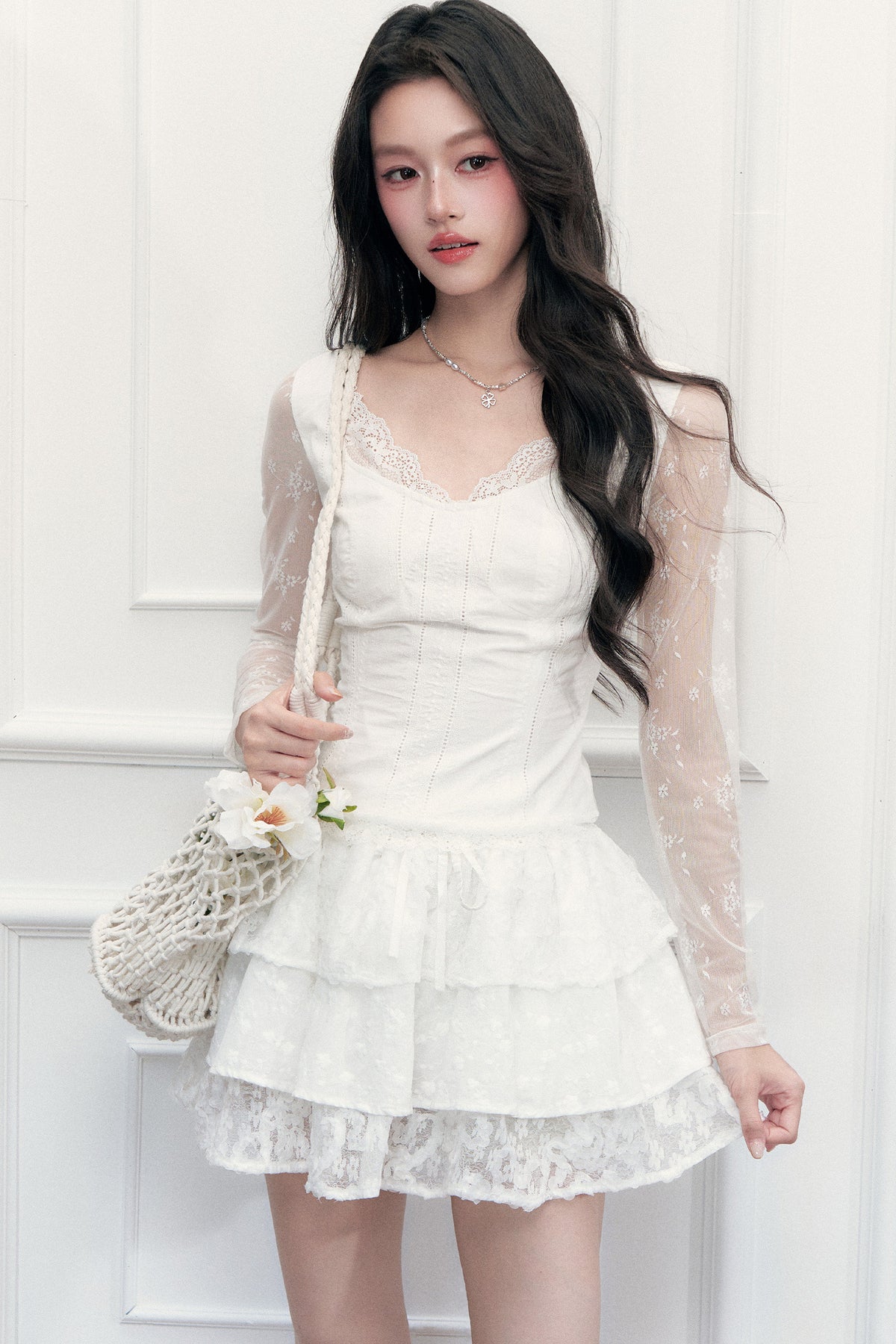 V-Neck Waist-Cinching T-Shirt and Skirt Set-Up