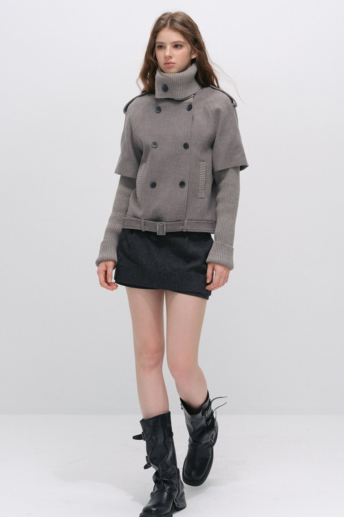 Belted Wool A-Line Skirt