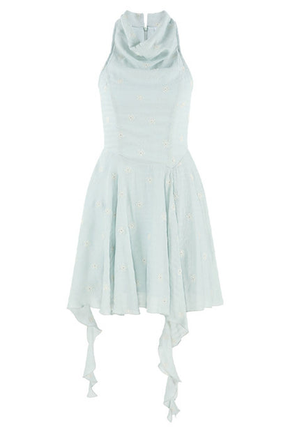 Halter Neck Sleeveless Irregular Hem Ruffle Dress