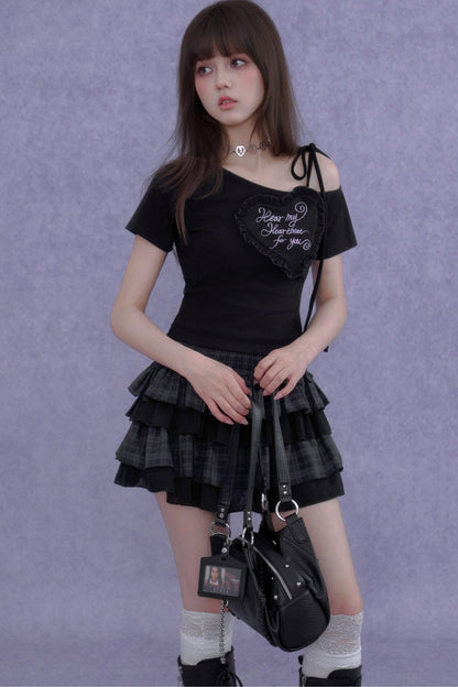 Plaid Waist-Cinching Cake Skirt
