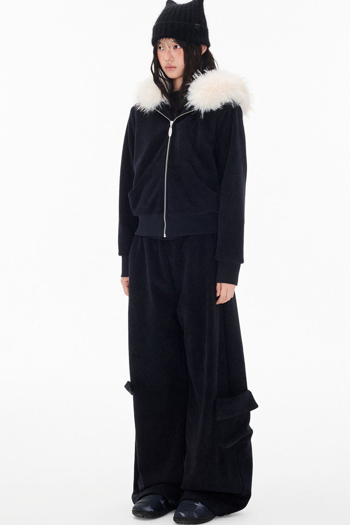 Detachable Fur Hood Jacket and Pants Set-Up