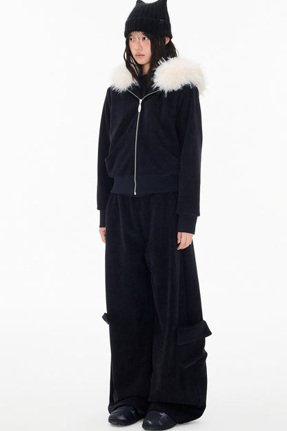 Detachable Fur Hood Jacket and Pants Set-Up