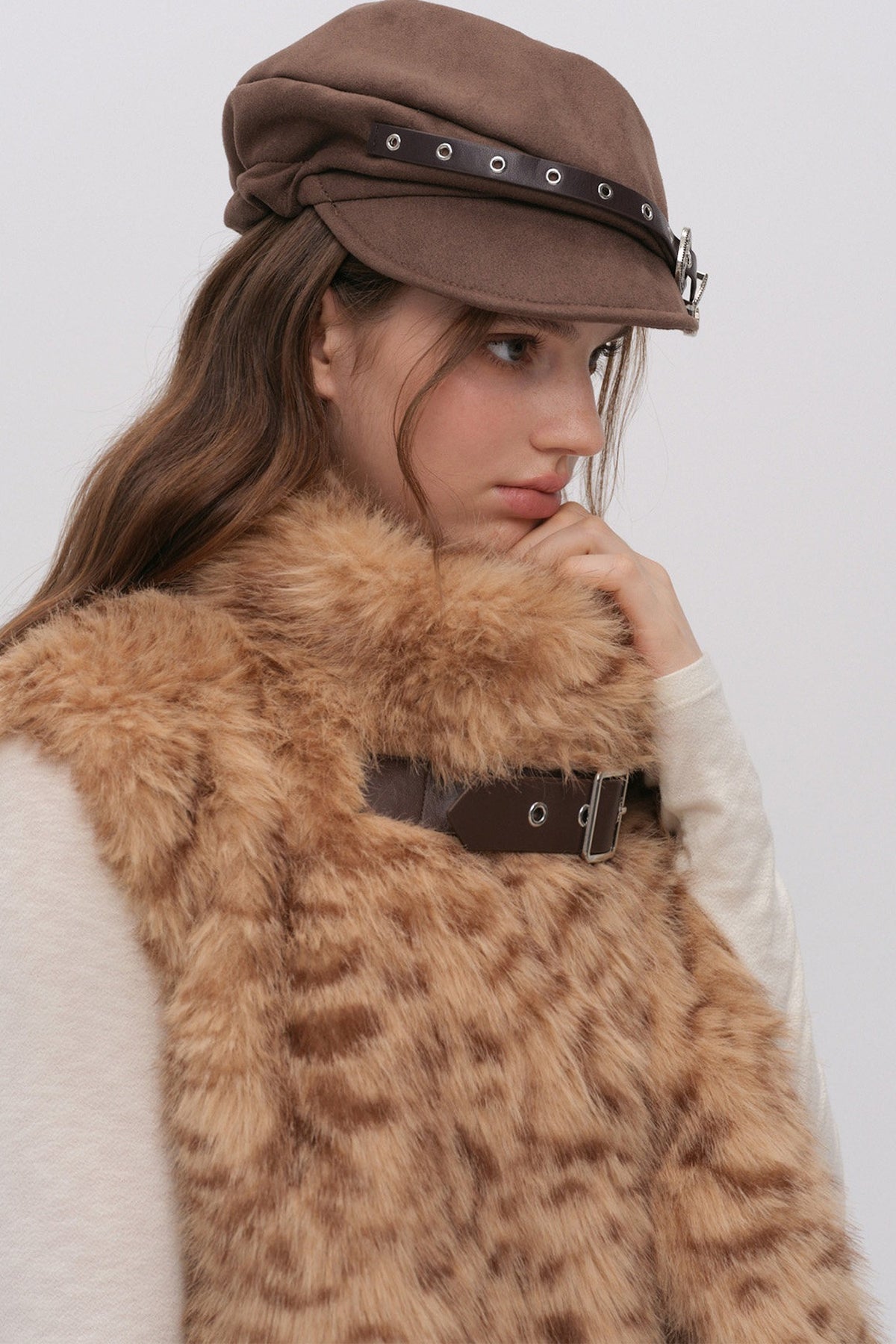 Carved Leather Newsboy Beret