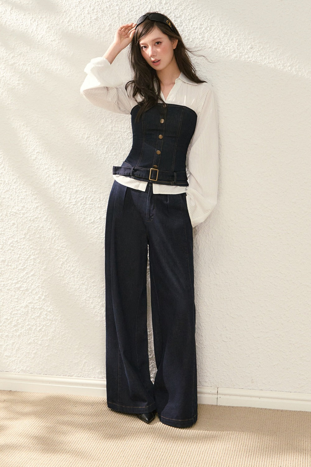 Color-Blocked Denim Two-Piece Set
