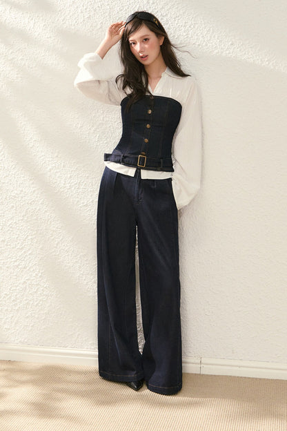 Color-Blocked Denim Two-Piece Set