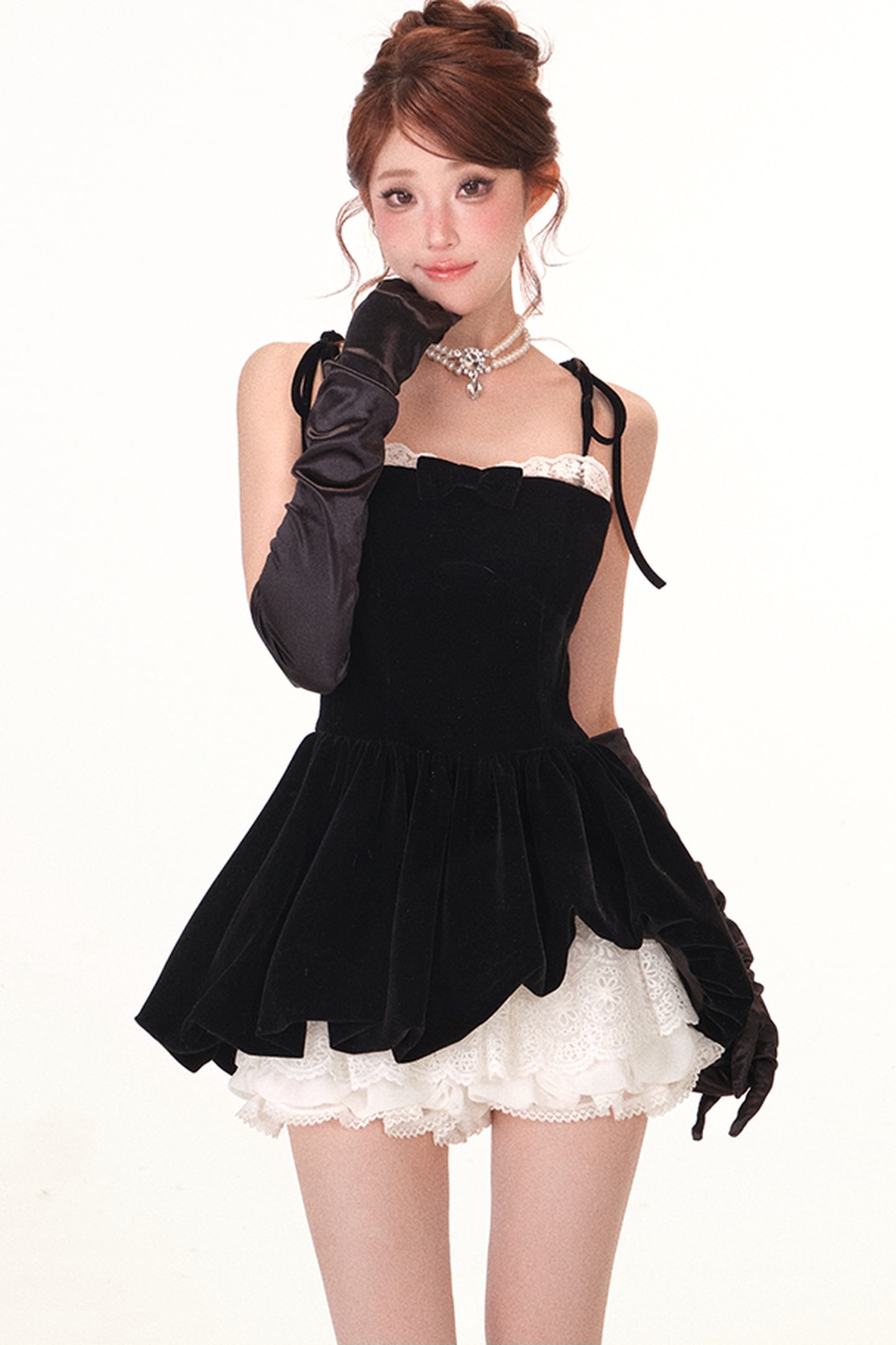 Velvet Lace Bud Dress, Pants and Jacket Set